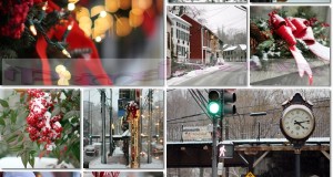 Snowy day with holiday lightings